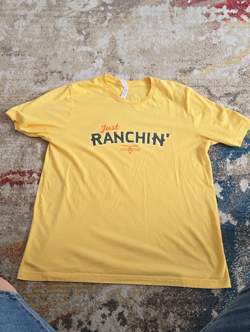 Yellow 'Just Ranchin'' Short Sleeve Graphic Tee